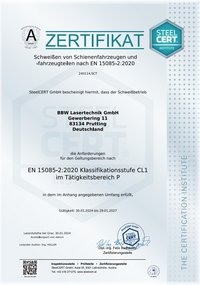 DIN EN 15085 Zertifizierung – Schweißarbeiten für Schienenfahrzeuge bei BBW Lasertechnik